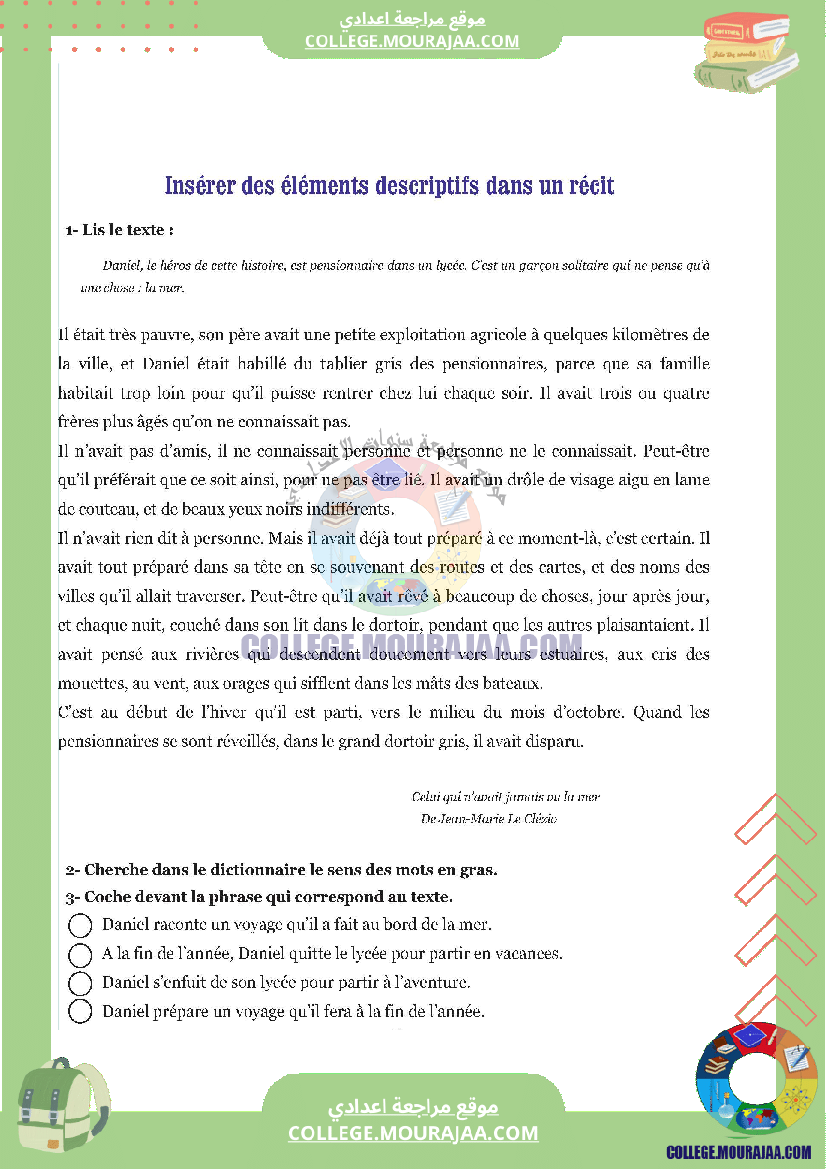 expression ecrite module 3 insérer des éléments descriptifs dans un récit