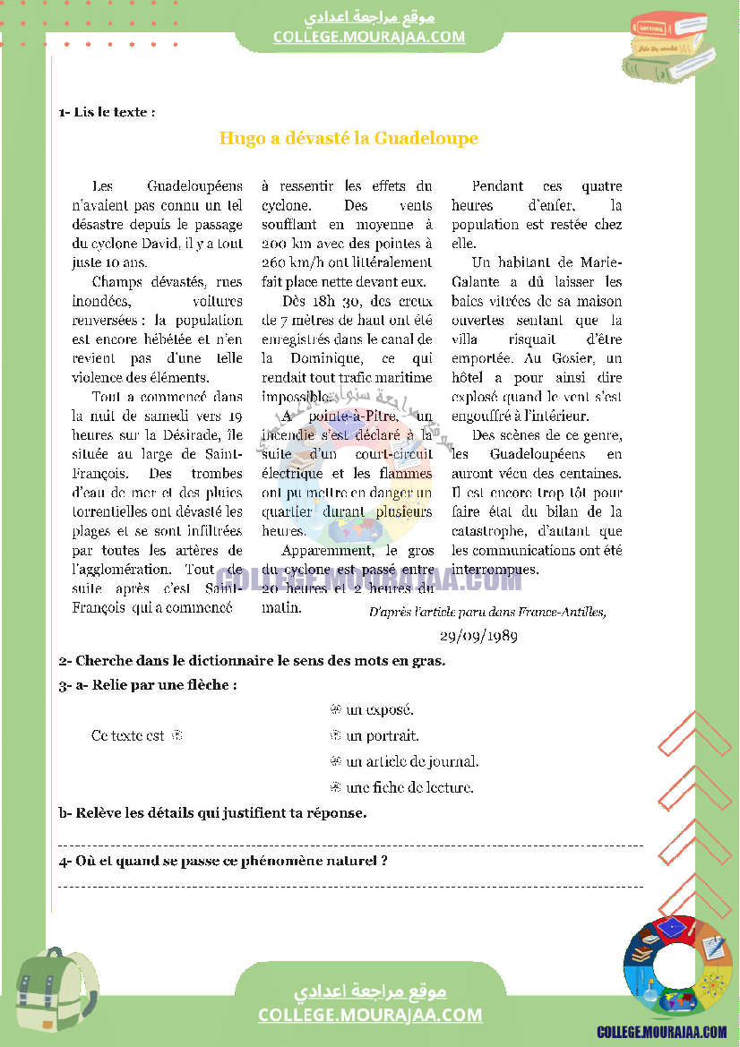 lecture module 4 texte hugo a dévasté la guadeloupe