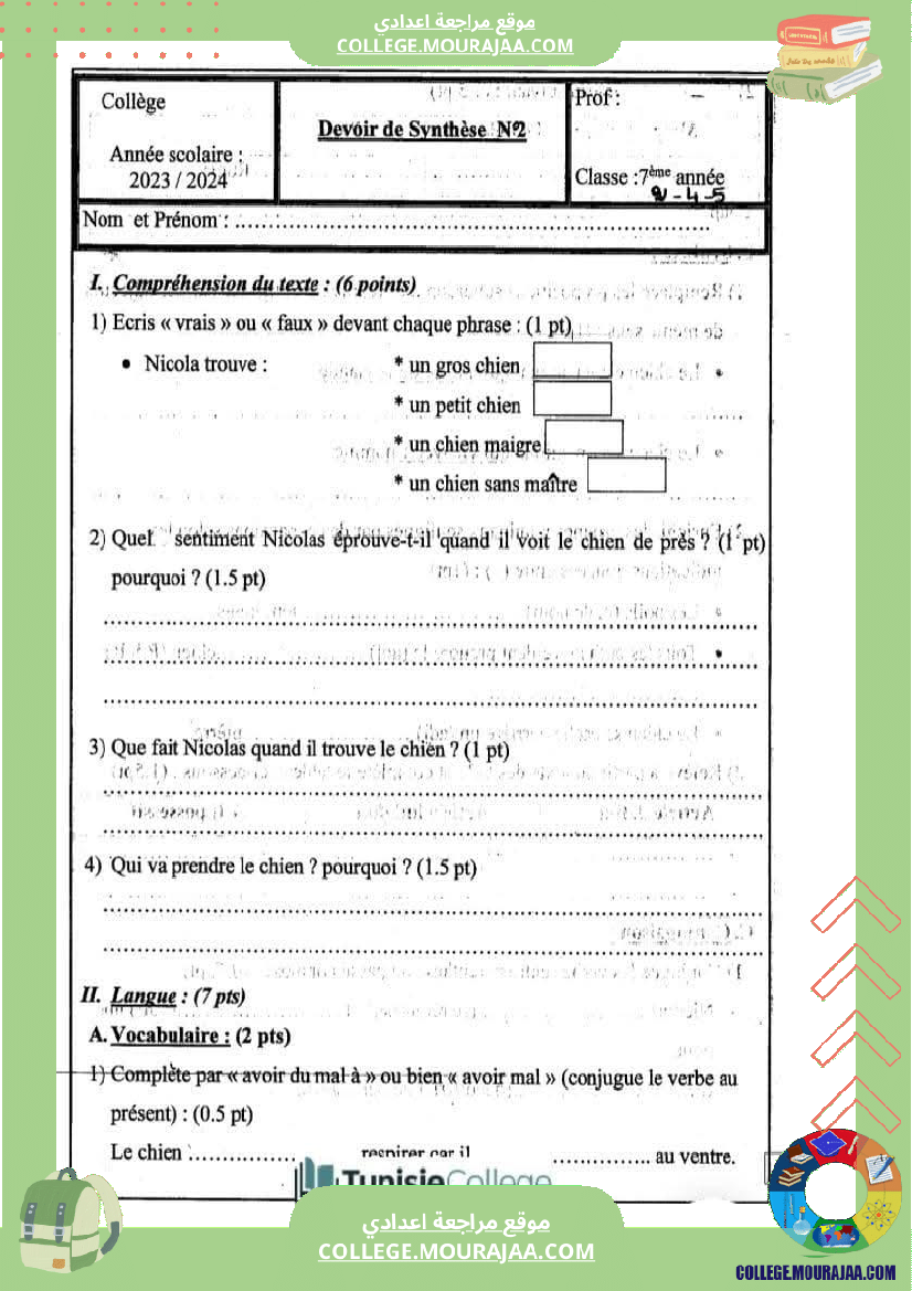 7 eme francais devoir de synthese n 2 corrige 