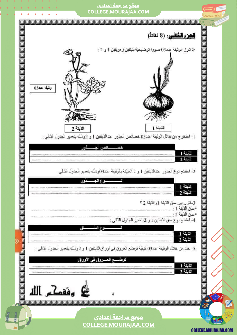 سابعة أساسي علوم الحياة و الأرض فرض تاليفي عدد 2 مع الاصلاح
