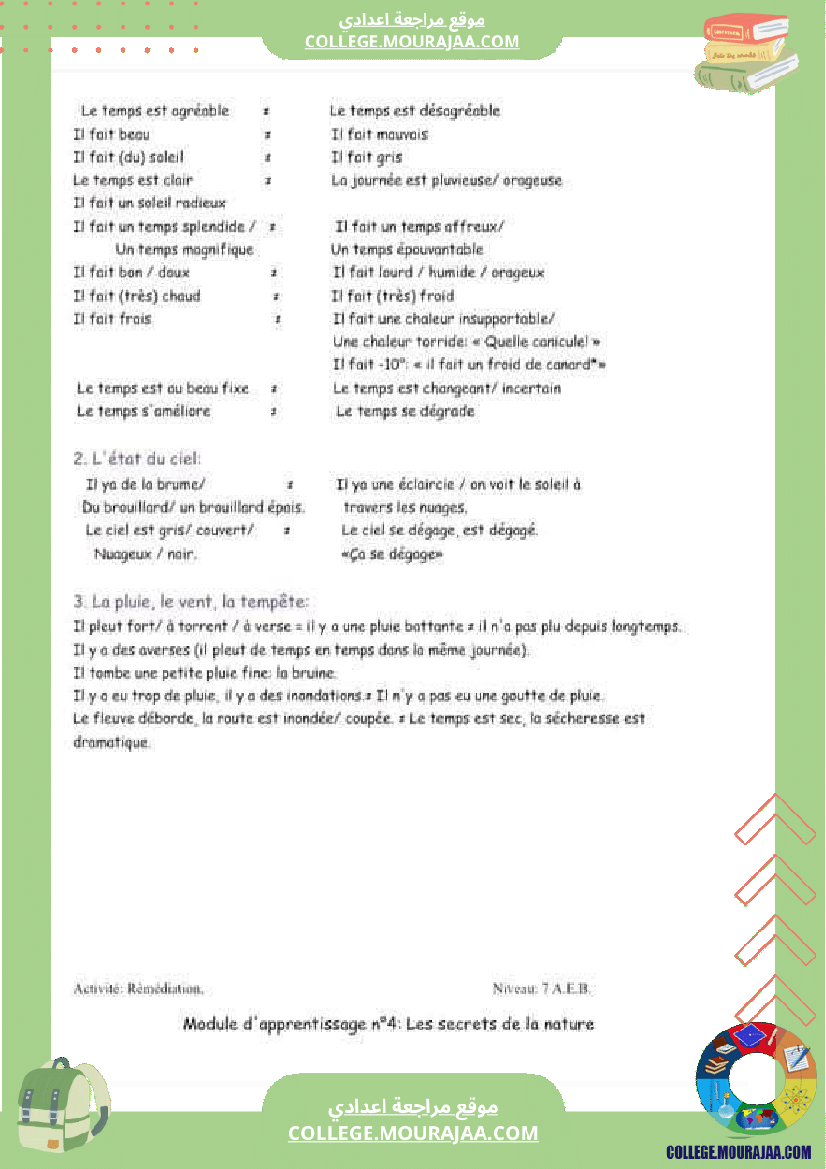7 eme francais module n 4 les secrets de la nature cours exercices corriges