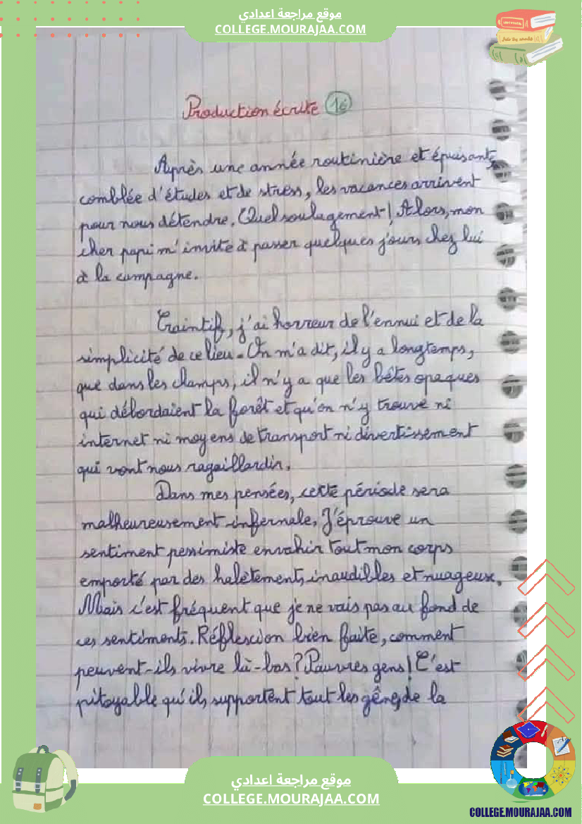 7 eme francais productions ecrites sujet recits d unr visite a la ville où a la campagne