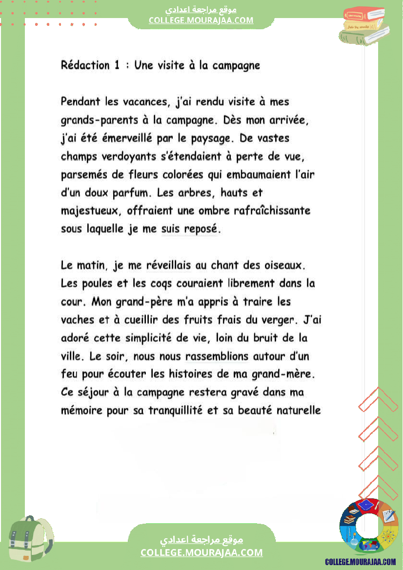 7 eme francais productions ecrites sujet recits d unr visite a la ville où a la campagne