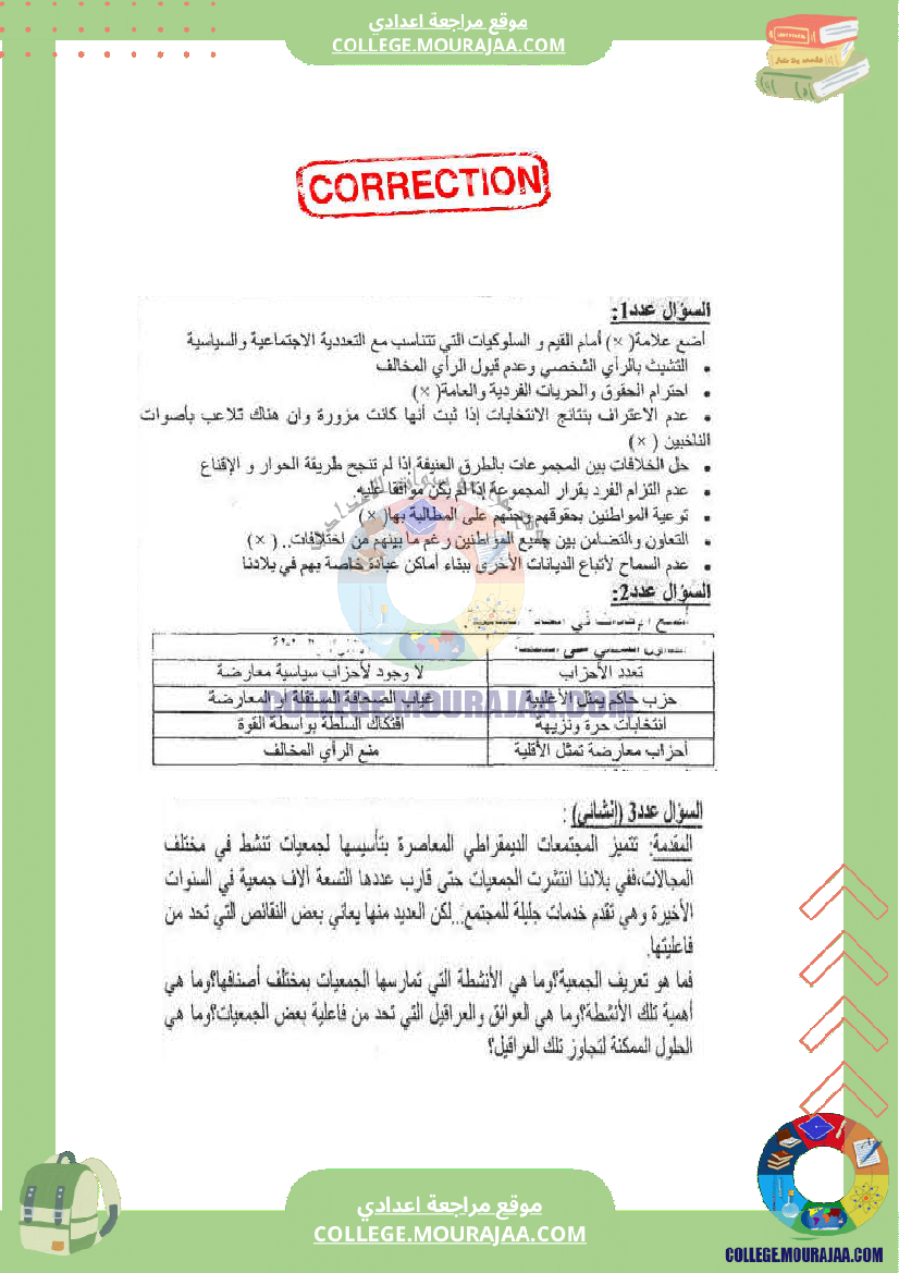 فرض تأليفي عدد 2 تربية مدنية سنة الثامنة مع الاصلاح