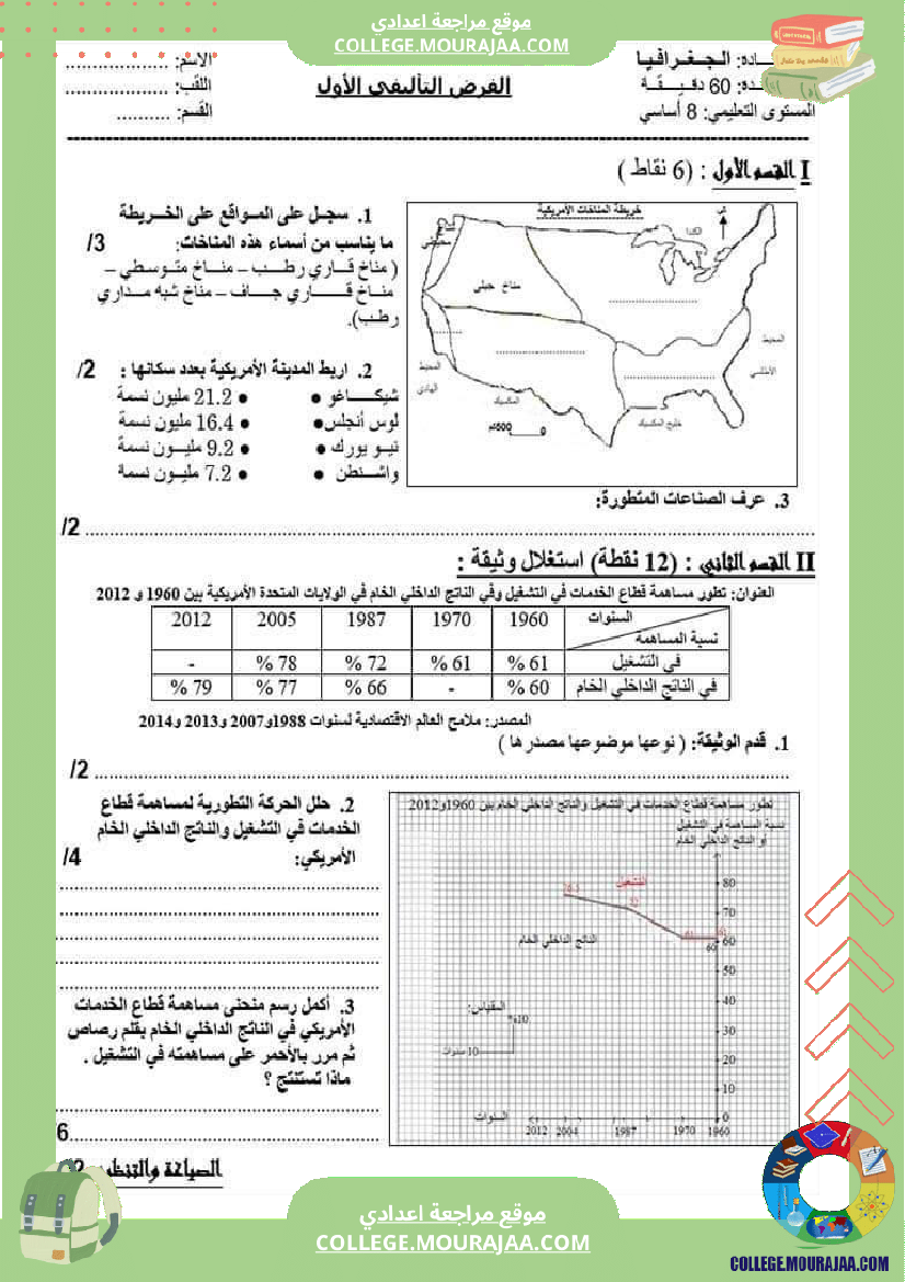 فرض تأليفي الثامنة الجغرافيا الثلاثي الأول مع الإصلاح