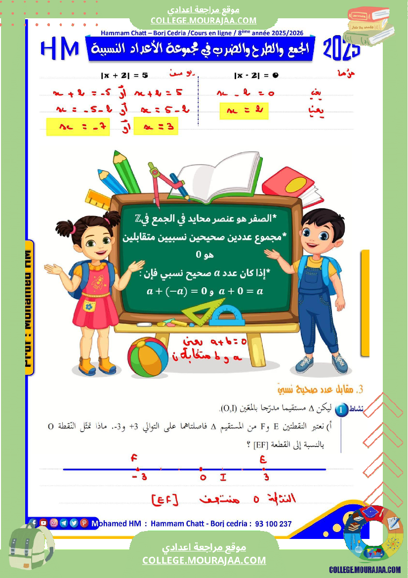 فرض تأليفي للسنة الثامنة الرياضيات الثلاثي الأول مع الإصلاح