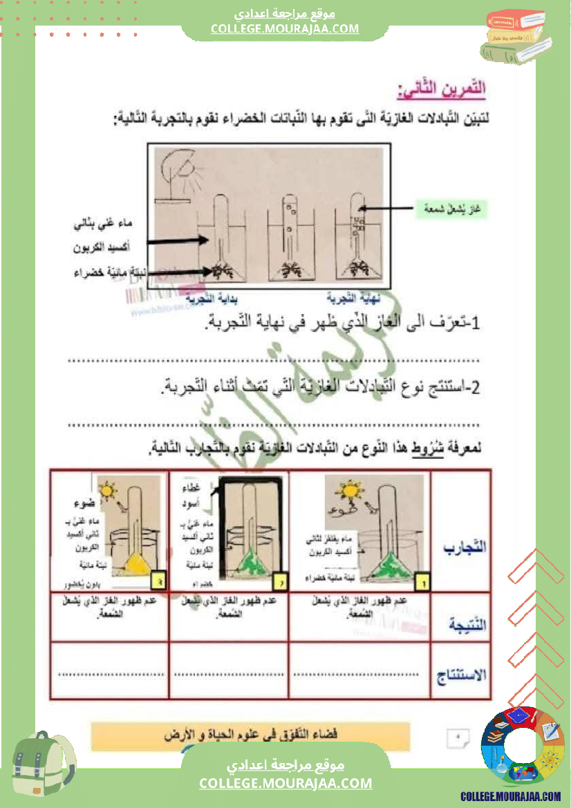 فرض تأليفي الثامنة علوم الحياة و الارض الثلاثي الأول مع الإصلاح