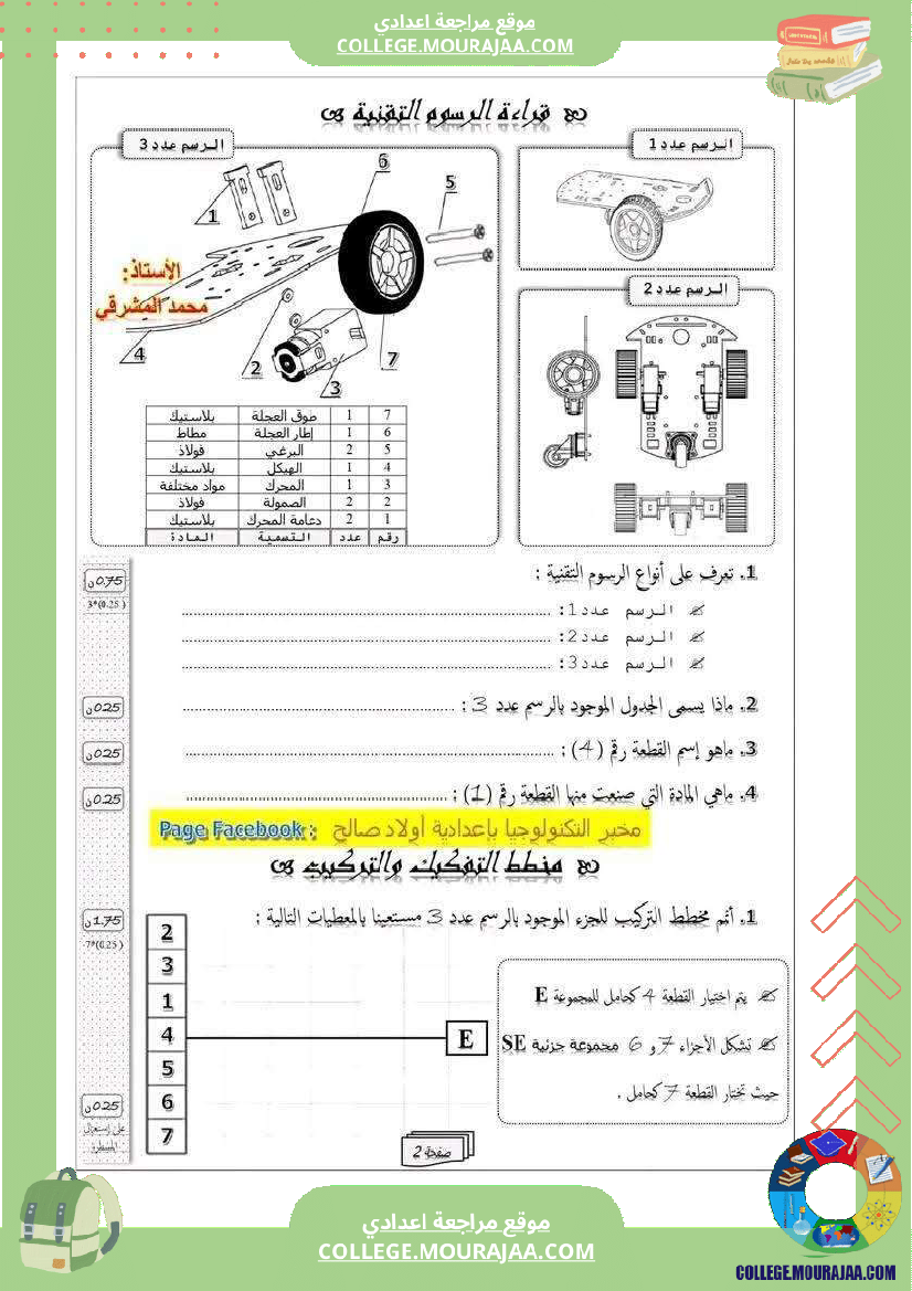 فرض تأليفي الثامنة التربية التكنولوجية ثلاثي أول مع الإصلاح