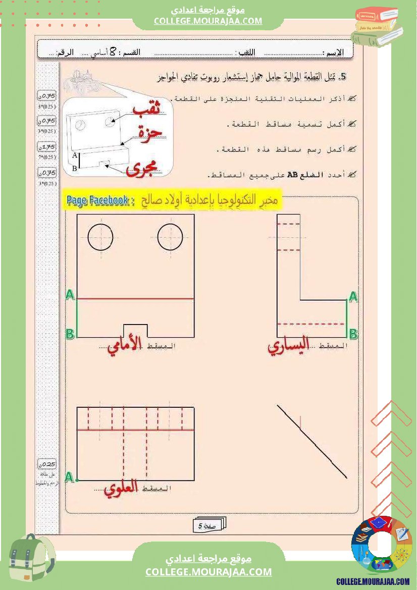 فرض تأليفي الثامنة التربية التكنولوجية ثلاثي أول مع الإصلاح