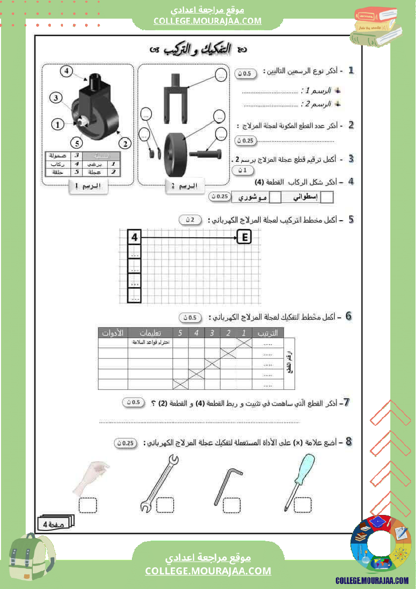 فرض تأليفي الثامنة في التربية التكنولوجية الثلاثي الأول