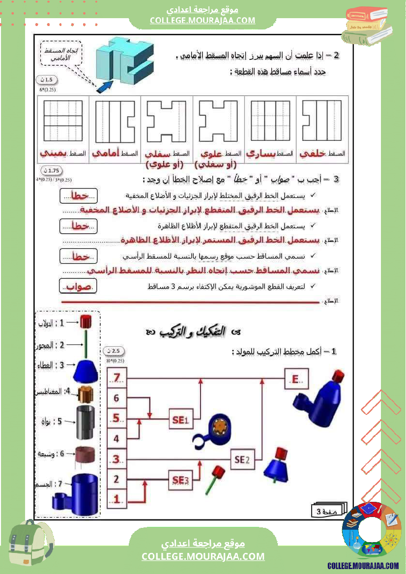 فرض تأليفي سنة الثامنة التربية التكنولوجية الثلاثي الأول مع الإصلاح