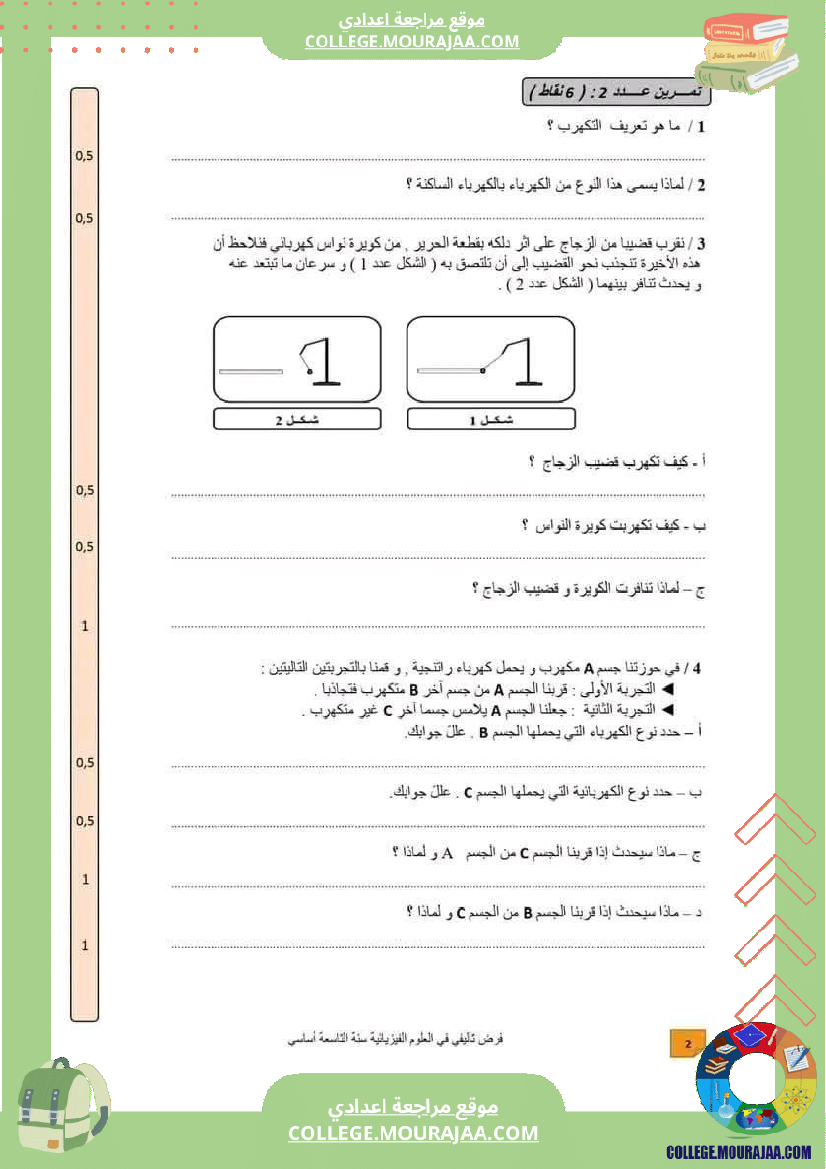 فرض تأليفي التاسعة في العلوم الفيزيائية الثلاثي الأول