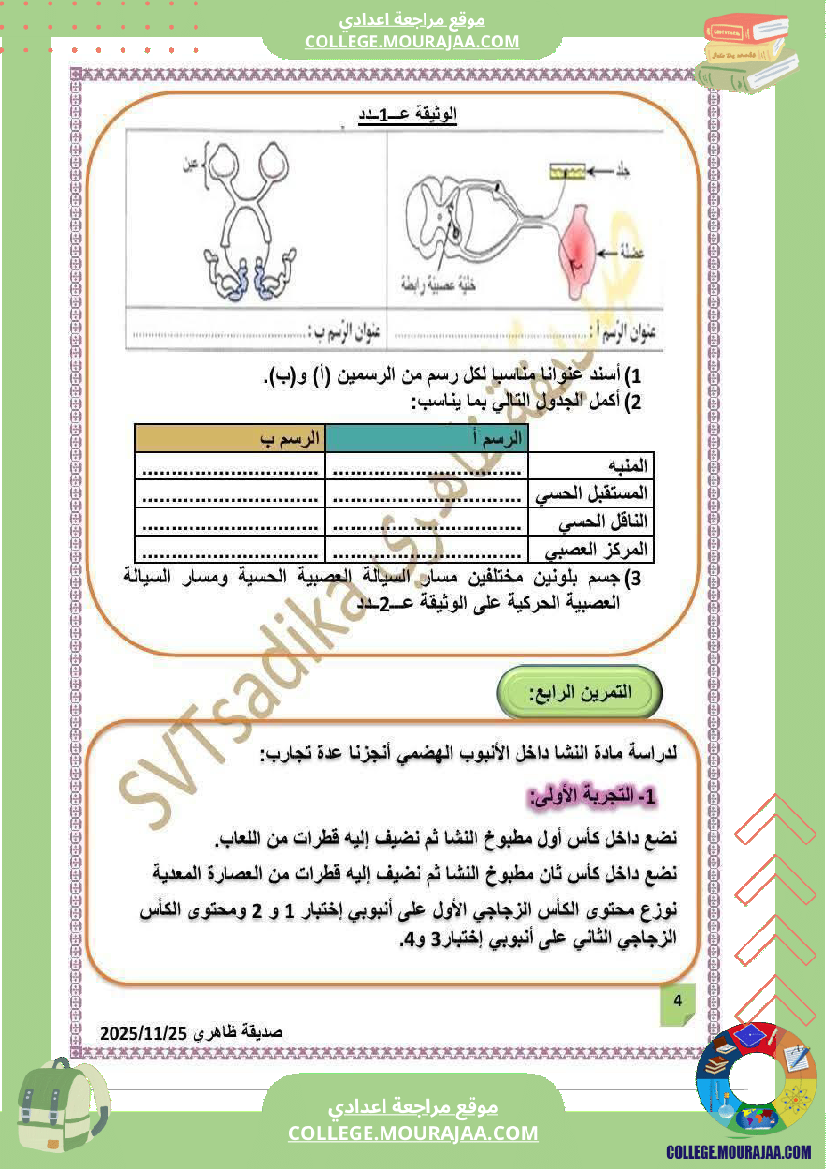 فرض تأليفي التاسعة علوم الحياة و الارض الثلاثي الأول مع الإصلاح