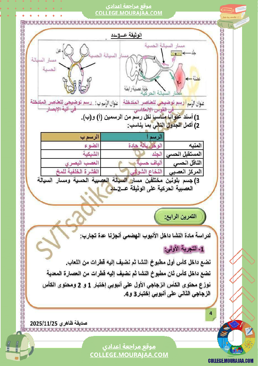 فرض تأليفي التاسعة علوم الحياة و الارض الثلاثي الأول مع الإصلاح