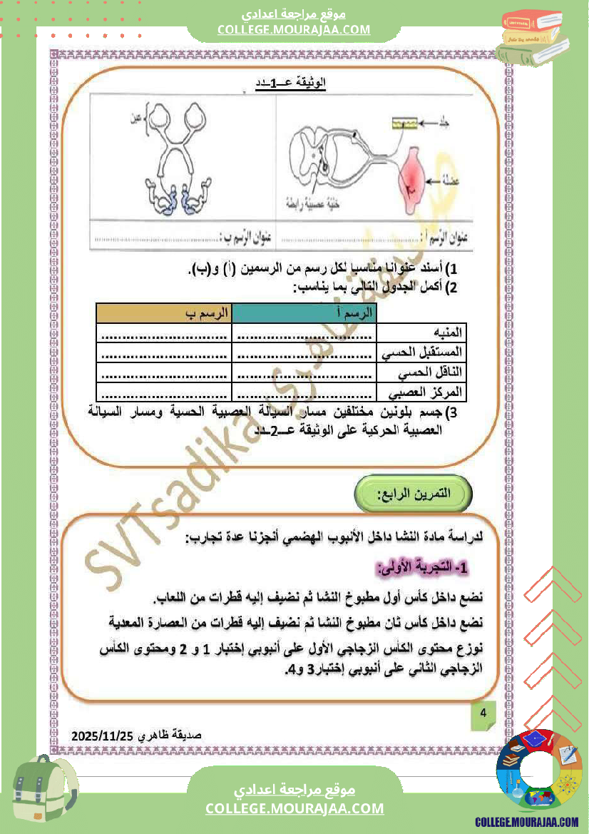 فرض تأليفي التاسعة في علوم الحياة و الارض الثلاثي الأول