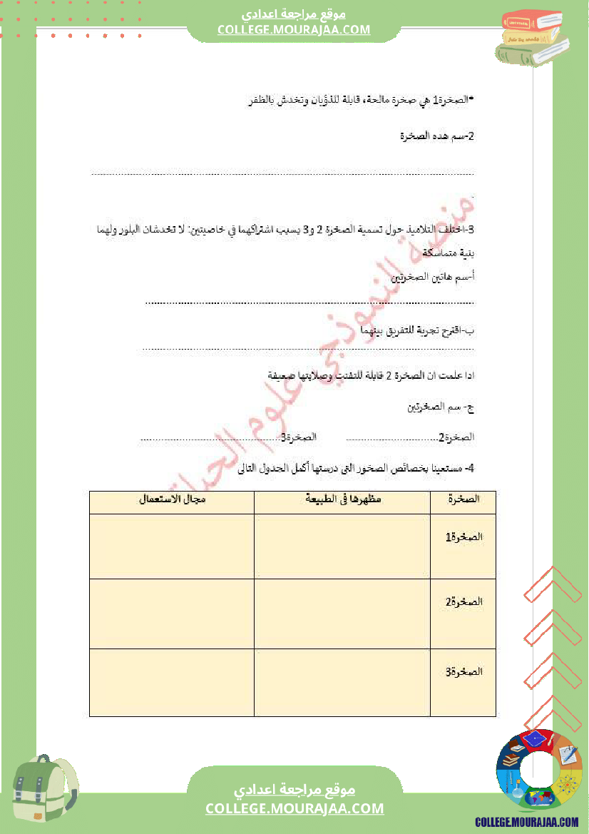 فرض تأليفي سنة السابعة علوم الحياة و الارض الثلاثي الأول