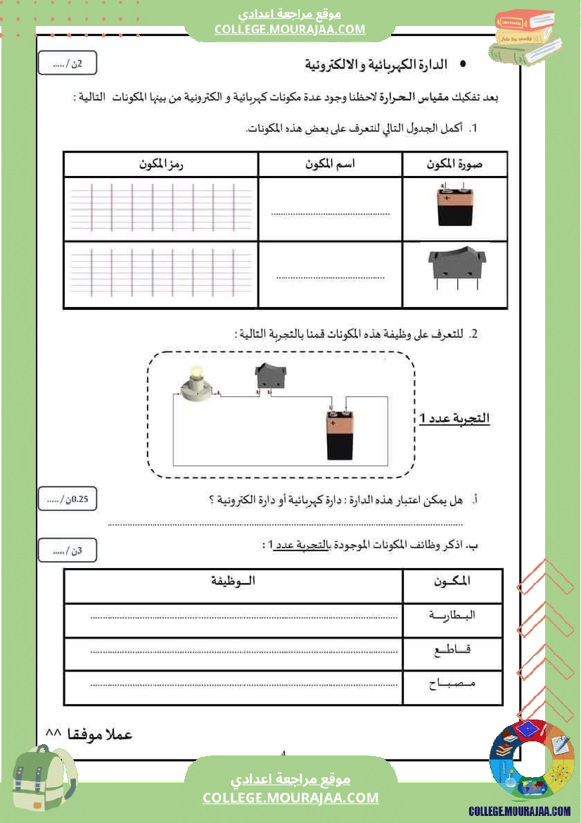 فرض تأليفي السابعة التربية التكنولوجية الثلاثي الأول مع الإصلاح