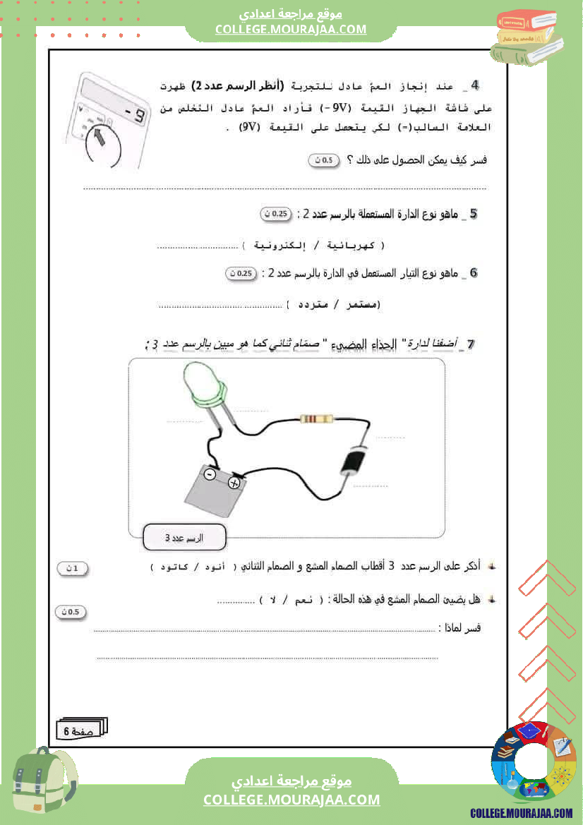 فرض تأليفي السابعة التربية التكنولوجية الثلاثي الأول مع الإصلاح