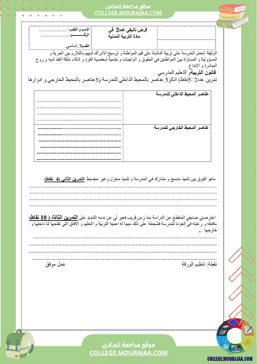 فرض تاليفي في المدنية سنة السابعة عدد2