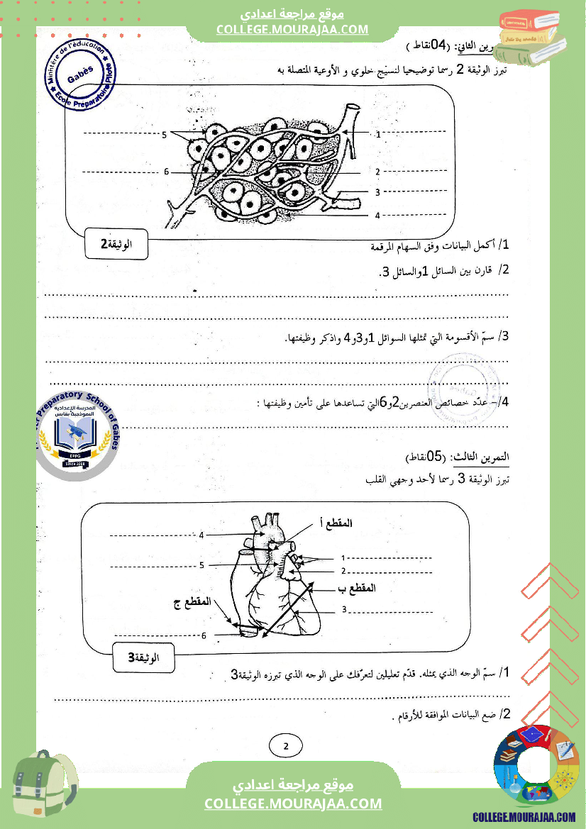 الفرض التأليفي الموحد الثاني في مادة علوم الحياة والأرض للسنوات التاسعة نموذجي