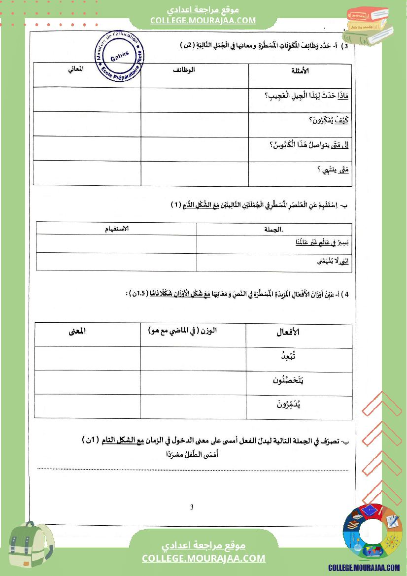 فرض مراقبة عدد 2 في دراسة النص للسنوات التاسعة نموذجي 
