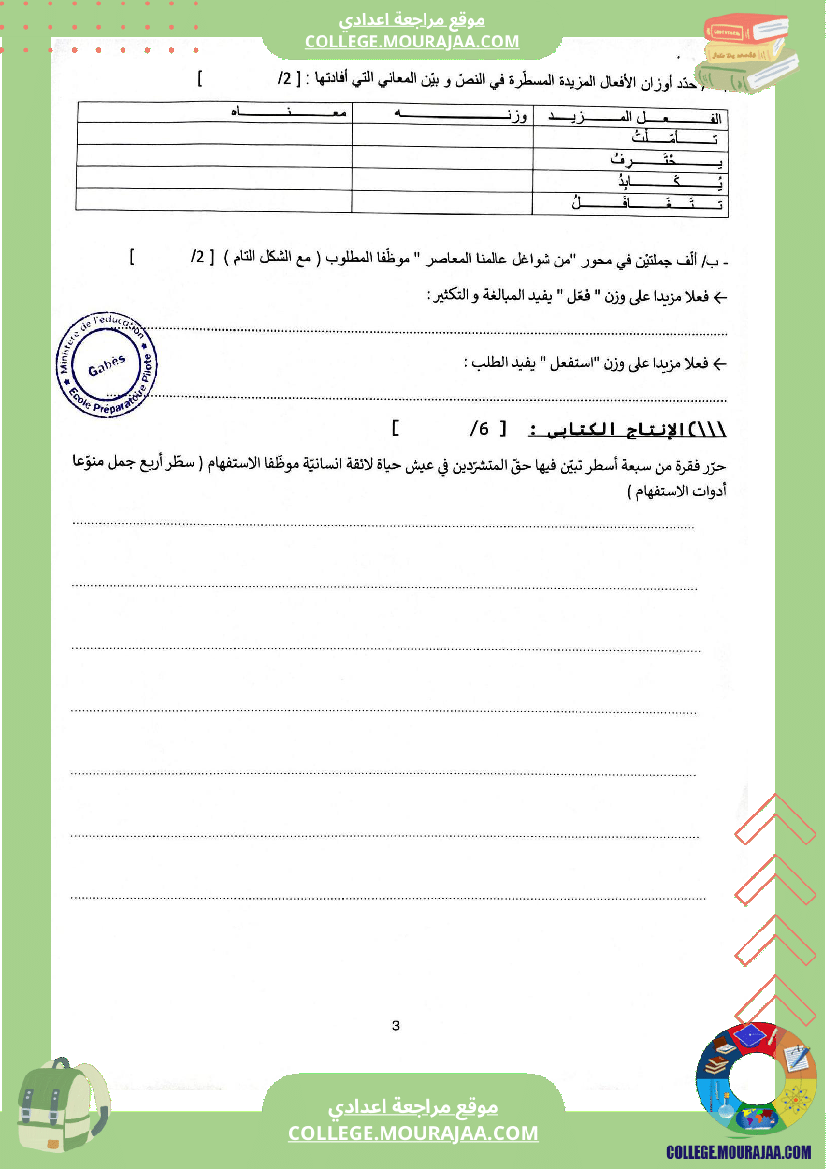 فرض مراقبة عدد 2 في دراسة النص للسنوات التاسعة نموذجي 