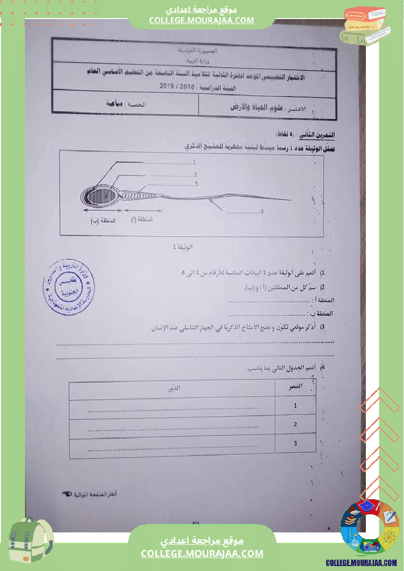 الإختبار التقييمي الموحد الفترة الثانية لتلاميذ السنوات التاسعة من التعليم الأساسي
