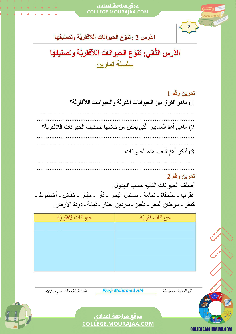 السنة السابعة مراجعة للفرض التأليفي عدد 02 في علوم الحياة والارض ملخص الدرس تمارين اصلاح