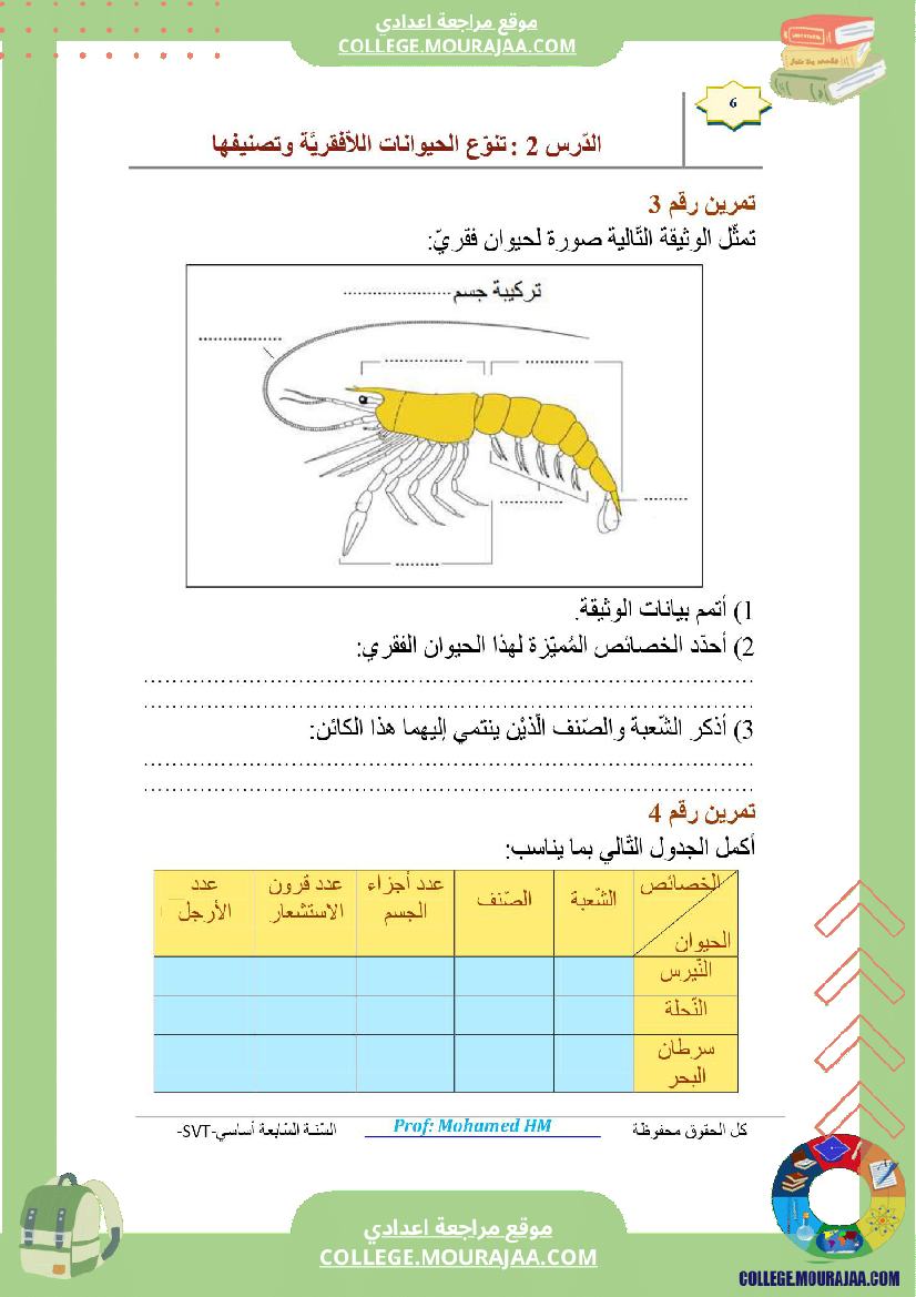 السنة السابعة مراجعة للفرض التأليفي عدد 02 في علوم الحياة والارض ملخص الدرس تمارين اصلاح