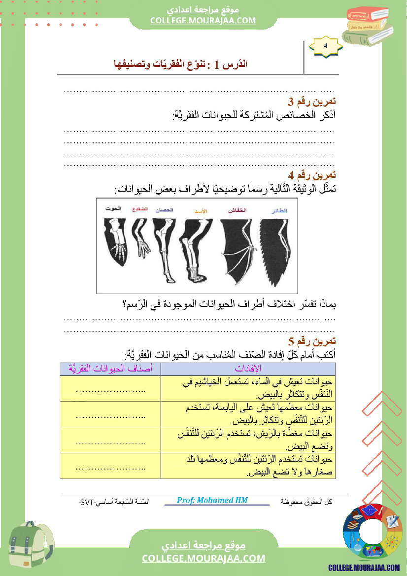 السنة السابعة مراجعة للفرض التأليفي عدد 02 في علوم الحياة والارض ملخص الدرس تمارين اصلاح