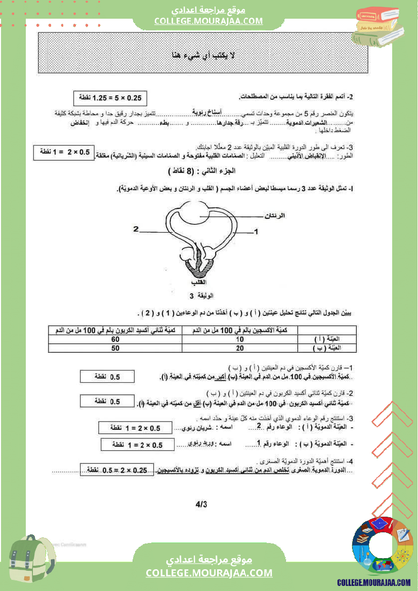 فرض تأليفي موحد عدد 2 مادة علوم الحياة والأرض للسنوات التاسعة