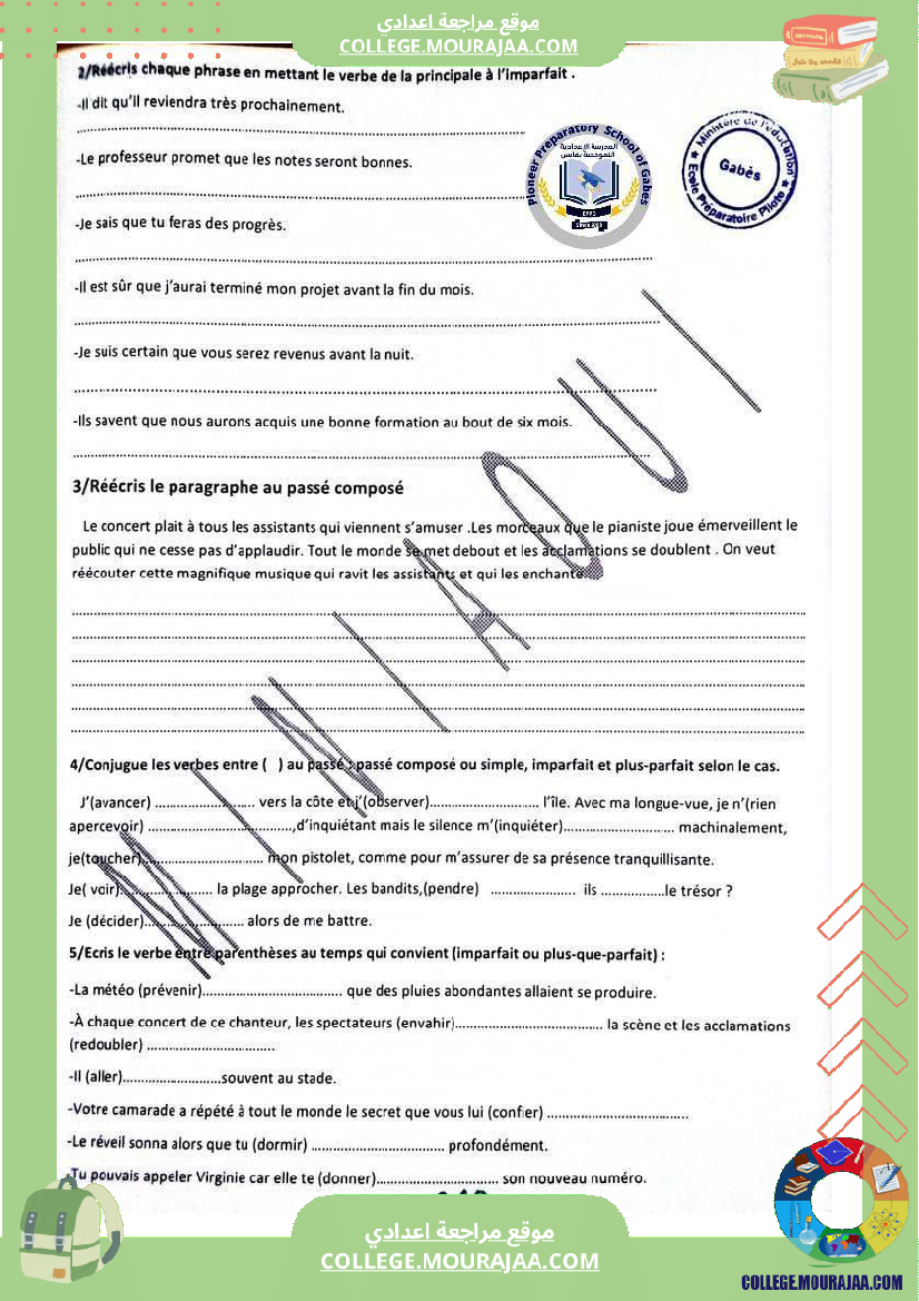 تمارين مراجعة لإمتحان شهادة ختم التعليم الأساسي العام في الفرنسية للسنوات 9 نموذجي