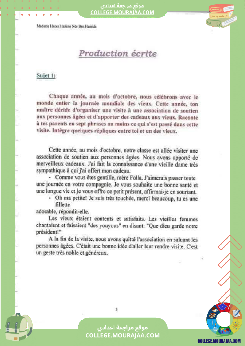 sujets production ecrite