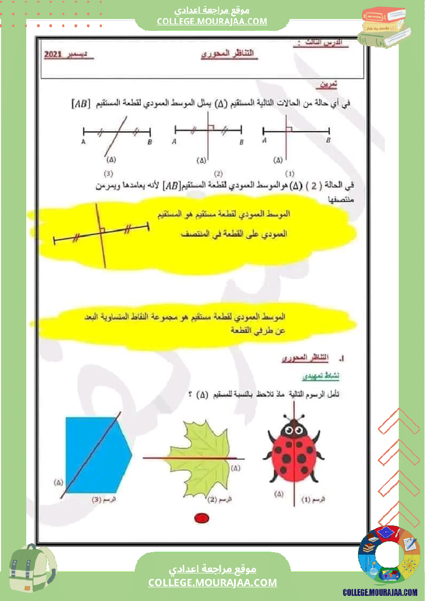 سابعة اساسي التناظر المحوري 1