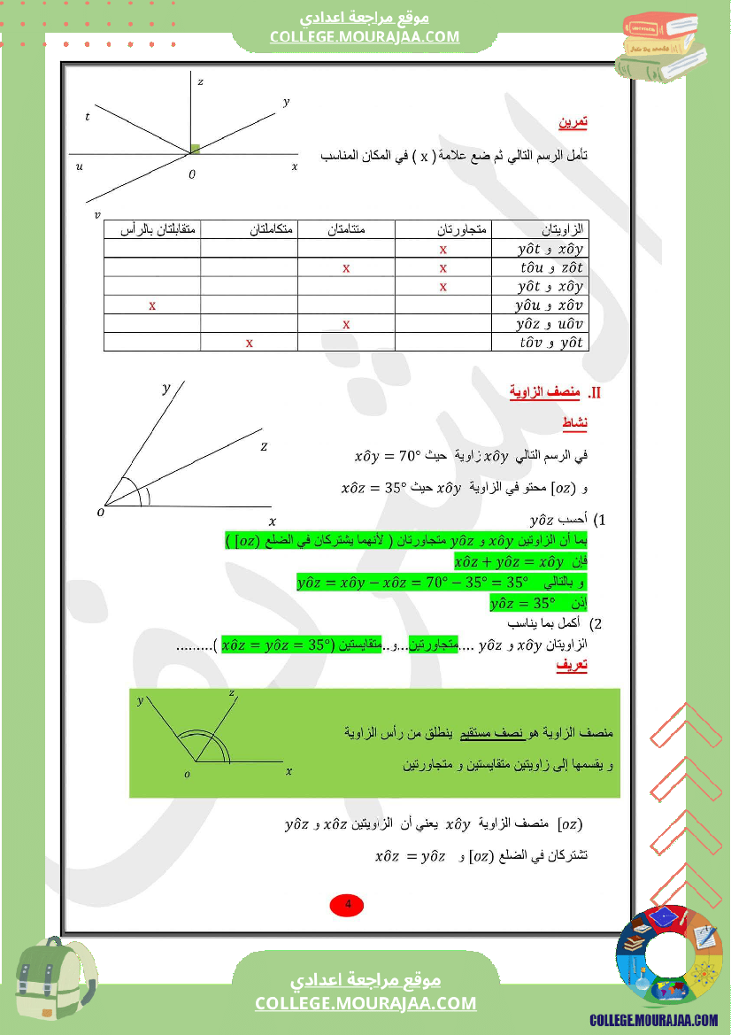 للسابعة أساسي الدرس الثاني في الهندسة الزوايا