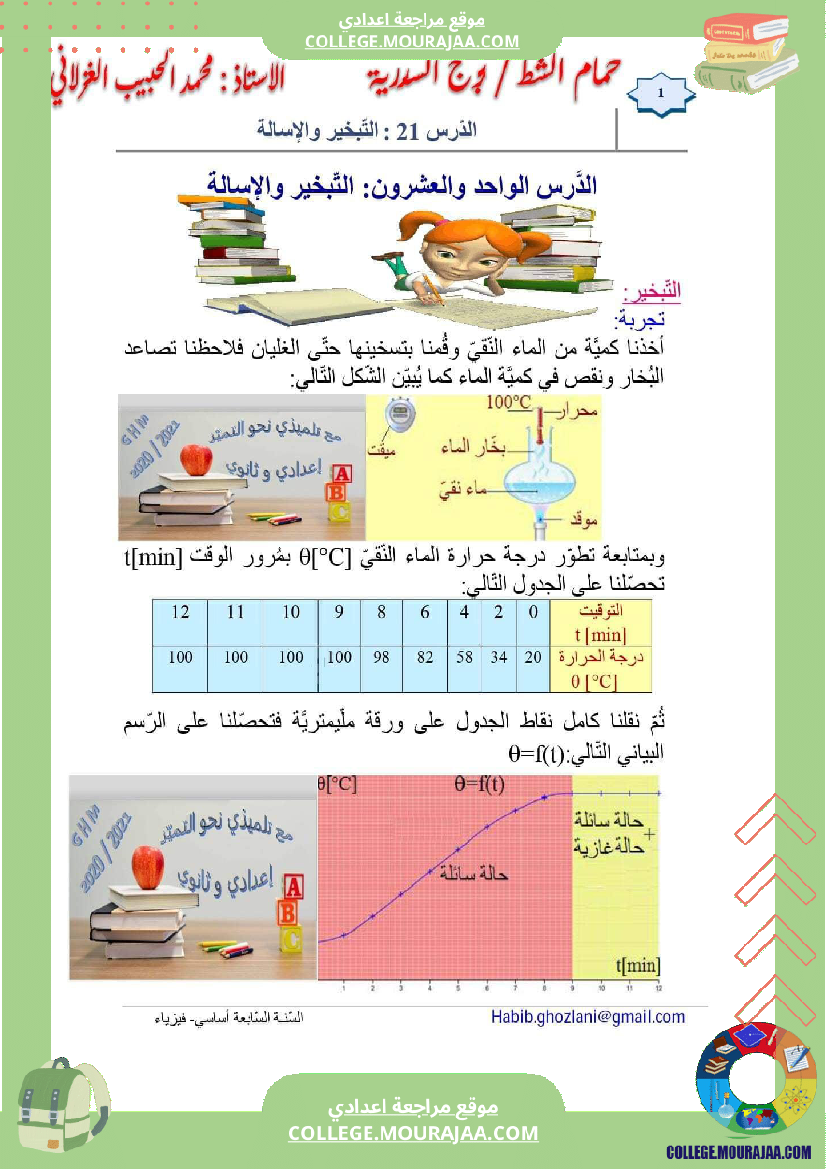 السنة السابعة علوم فيزيائية مراجعة للفرض التأليفي عــــ 02 ـــدد درس التجمد و الانصهار تمارين