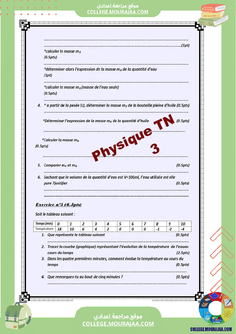 devoir de synthése physique 8éme année