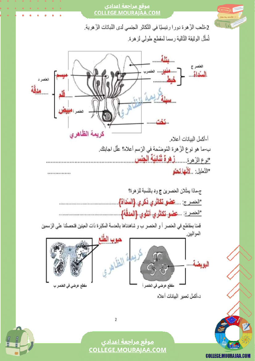 فرض تأليفي عدد 2 في علوم الحياة و الأرض للسنة ثامنة أساسي الثلاثي الثاني مع الإصلاح