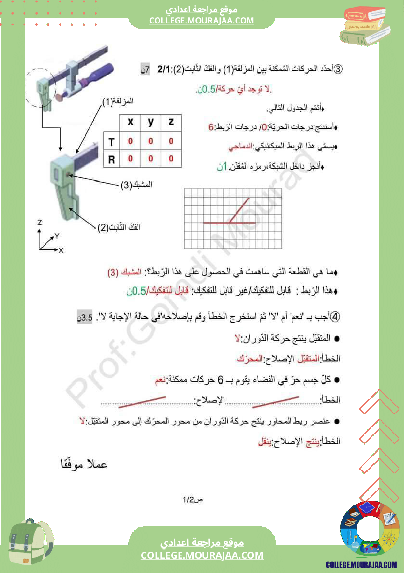 فرض مراقبة عدد 2 تكنولوجيا تاسعة مع الإصلاح