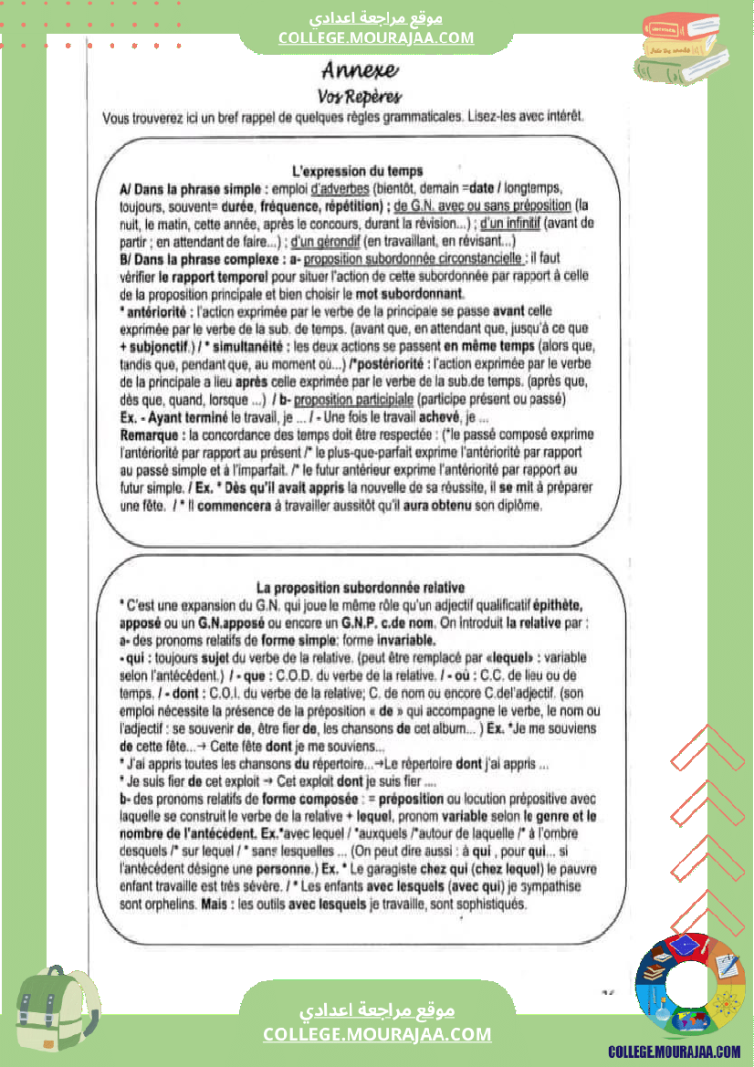 فرنسية تاسعة تخليص للقصة ولكامل السنة