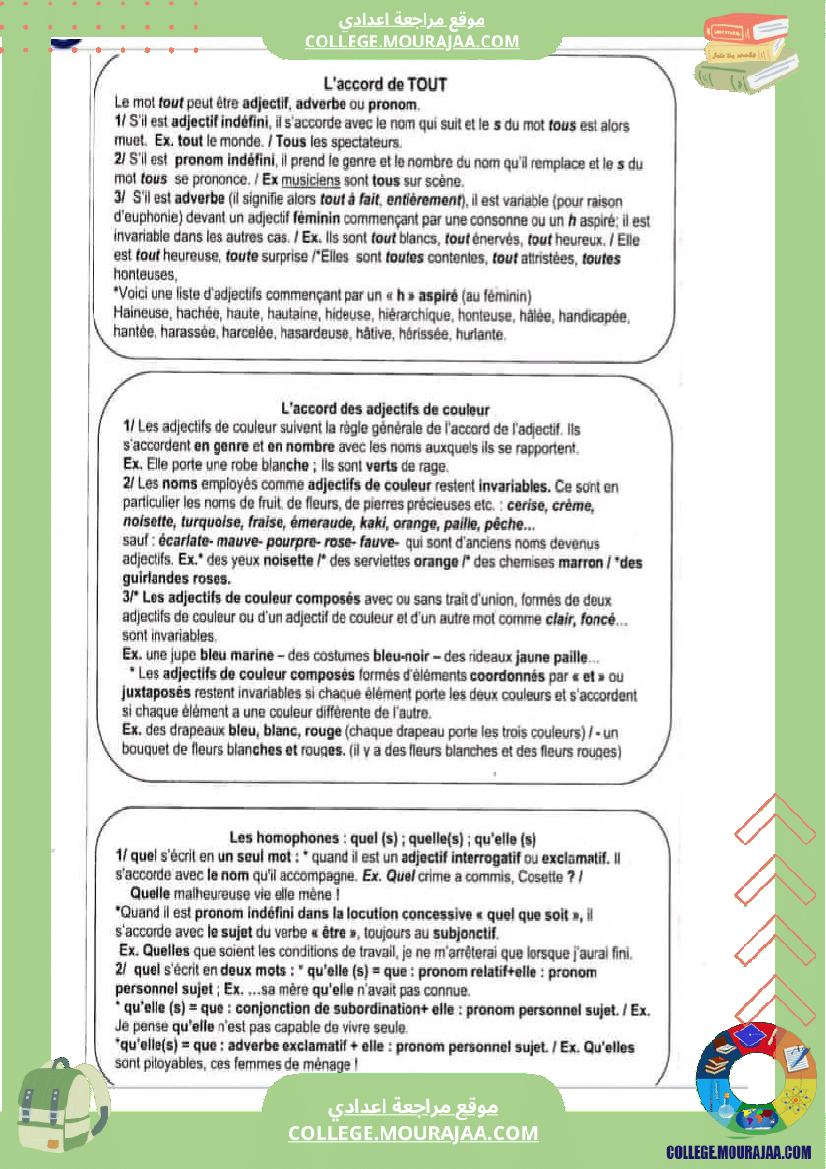 فرنسية تاسعة تخليص للقصة ولكامل السنة
