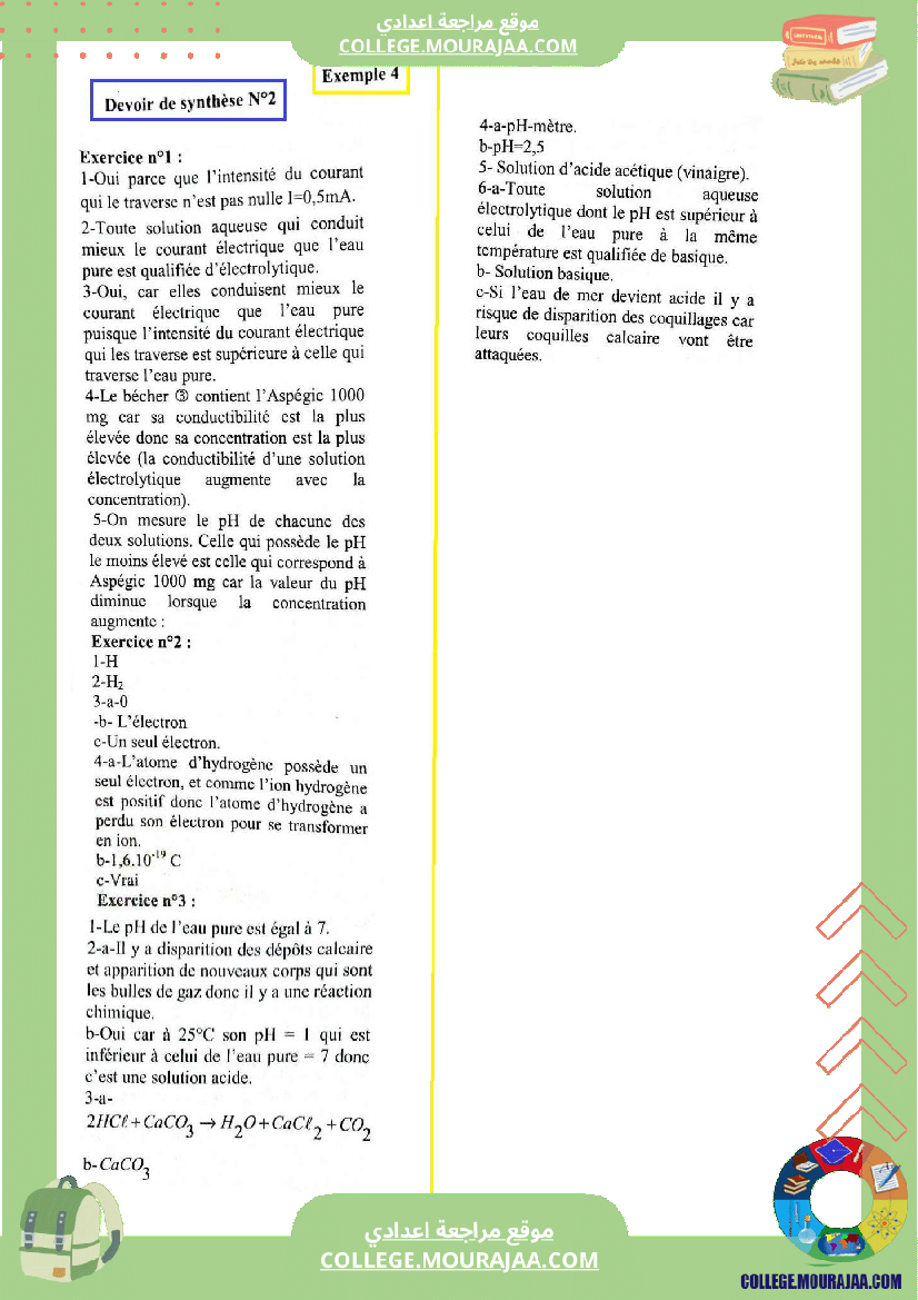 التاسعة اساسي physique pilote synthese 2 correction