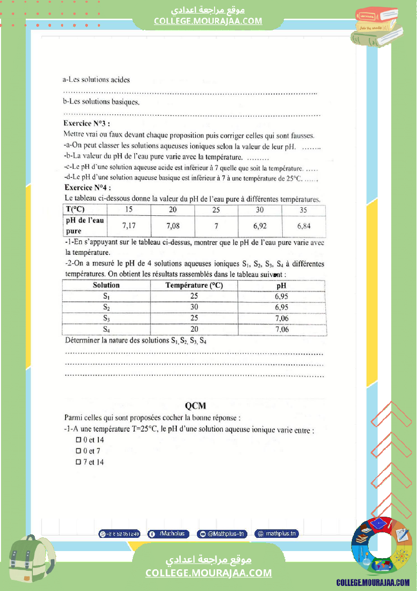 التاسعة اساسي physique pilote synthese 2 تلخيص للدروس تمارين تطبيقية فروض