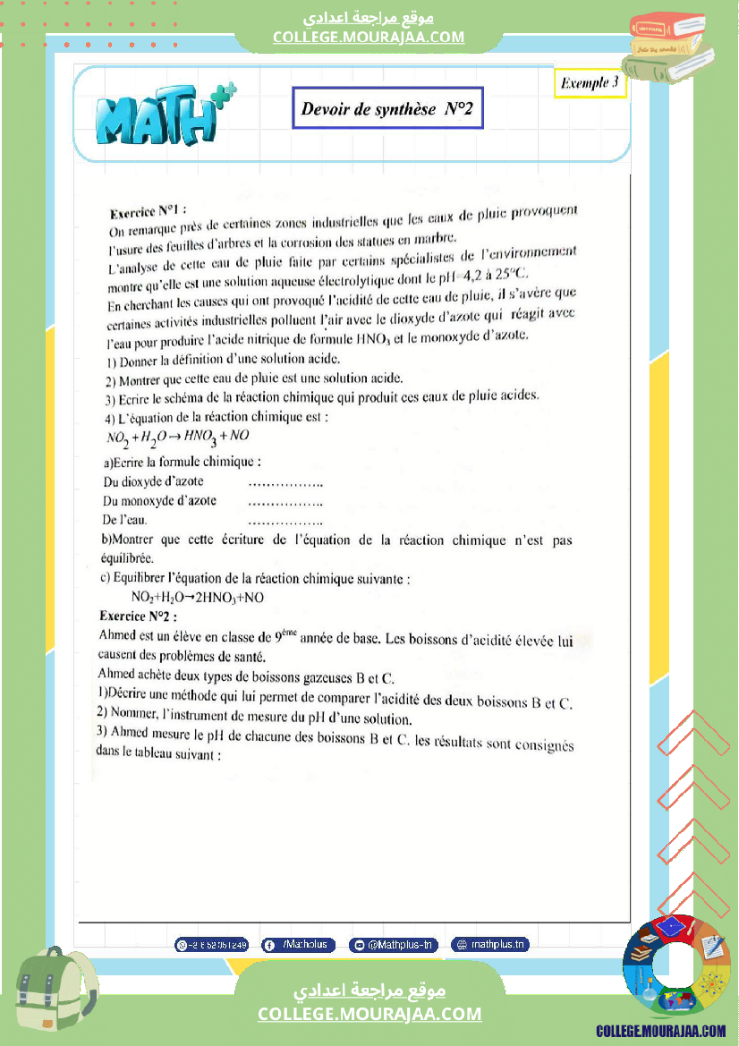 التاسعة اساسي physique pilote synthese 2 تلخيص للدروس تمارين تطبيقية فروض