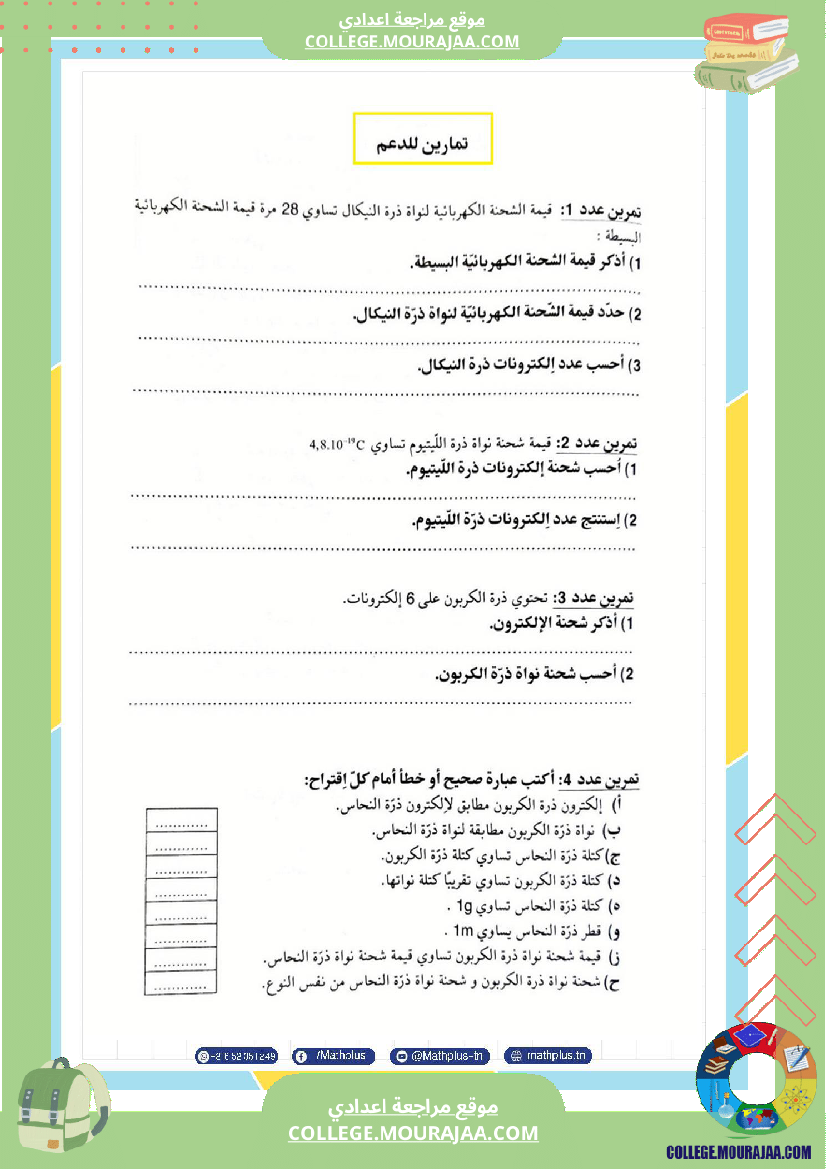 التاسعة اساسي physique استعدادا لفرض المراقبة عدد 2 تلخيص للدروس تمارين تطبيقية فروض