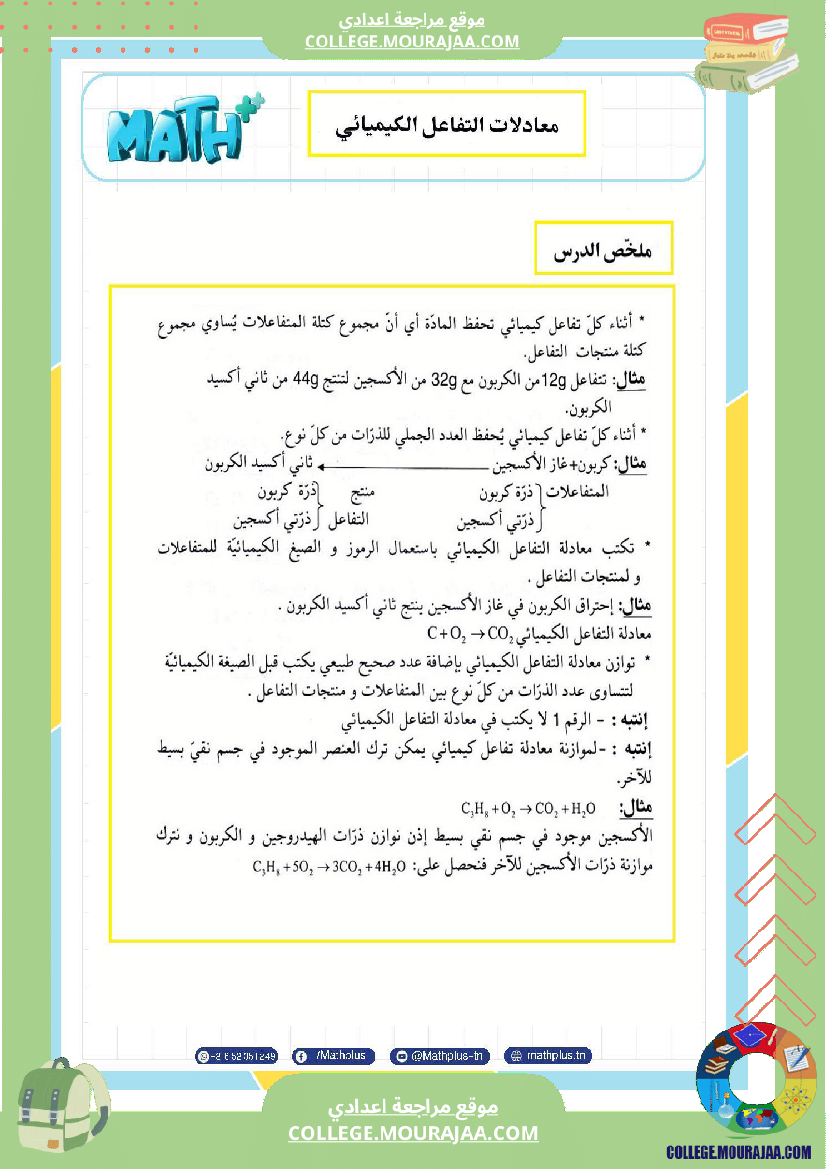 التاسعة اساسي physique استعدادا لفرض المراقبة عدد 2 تلخيص للدروس تمارين تطبيقية فروض