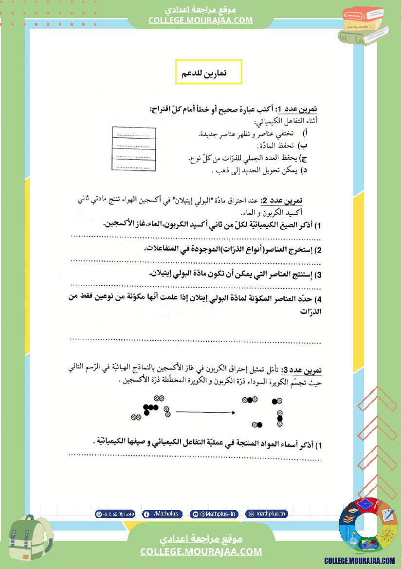 التاسعة اساسي physique استعدادا لفرض المراقبة عدد 2 تلخيص للدروس تمارين تطبيقية فروض