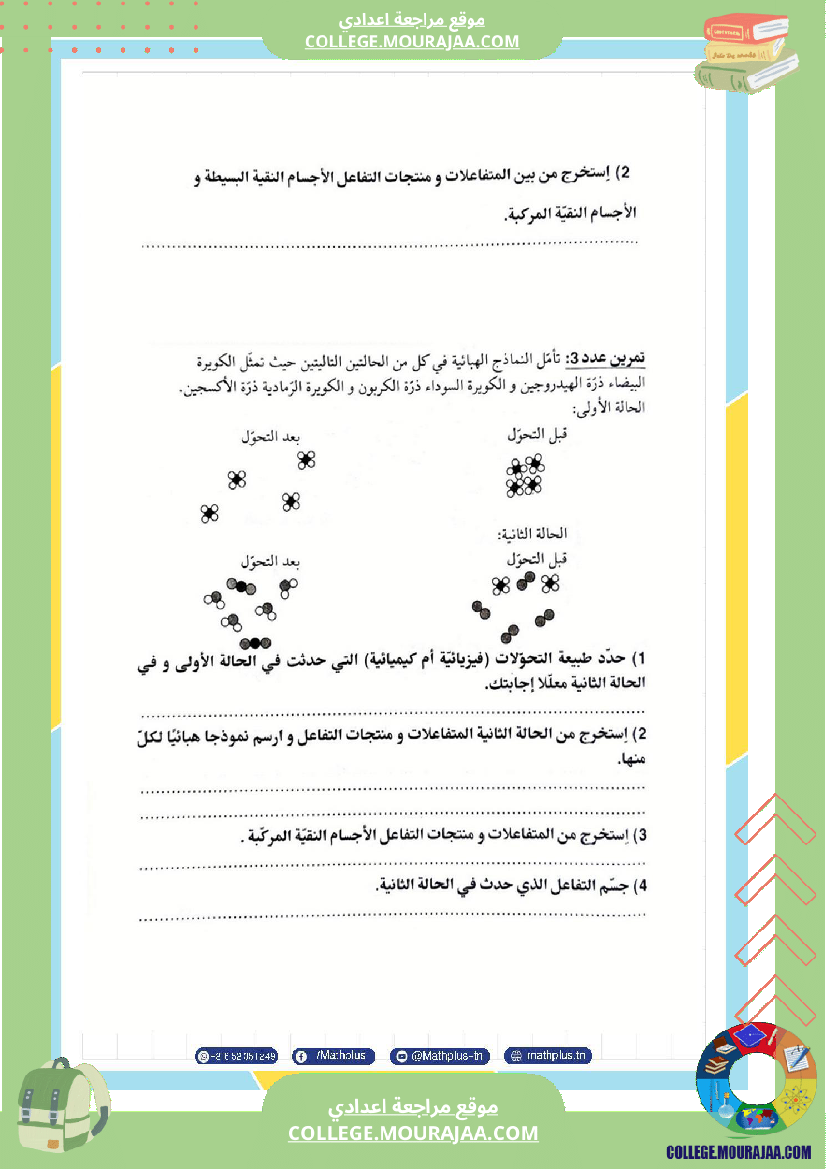 التاسعة اساسي physique استعدادا لفرض المراقبة عدد 2 تلخيص للدروس تمارين تطبيقية فروض