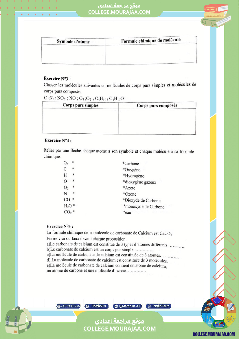 التاسعة اساسي تلخيص للدروس تمارين تطبيقية فروض 1
