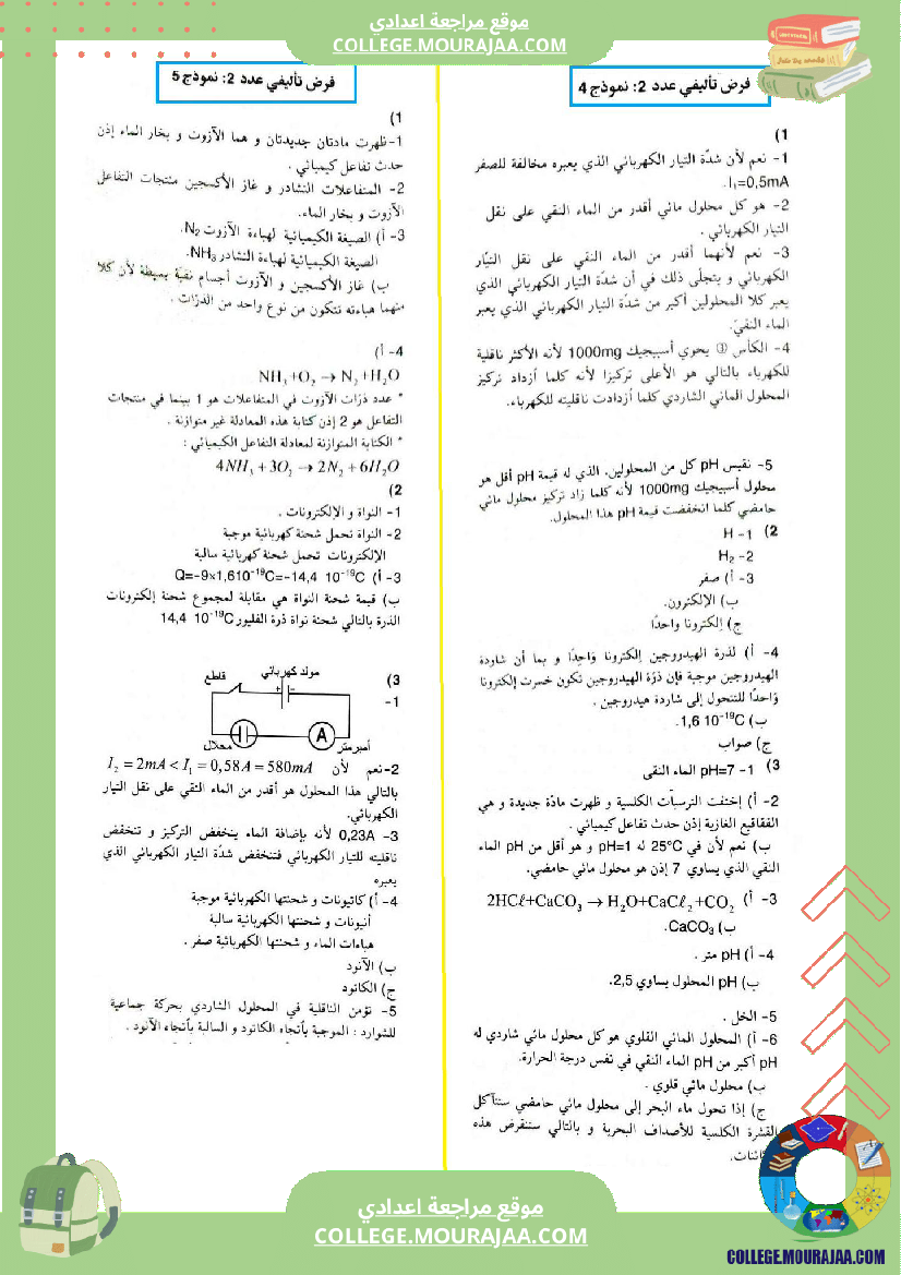 التاسعة اساسي فيزياء استعدادا للفرض التاليفي عدد 2 اصلاح